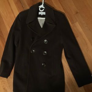 Women’s Calvin Klein pea coat, rich brown color,